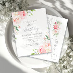 Postal De Invitación Feminine Pink Floral 80th Birthday Surprise Fiesta<br><div class="desc">Una bella y femenina invitación a la fiesta sorpresa para celebrar el 80 cumpleaños con un estilo elegante. Este diseño floral está bordeado por un marco de bonitas peonías rosadas y vegetación.</div>