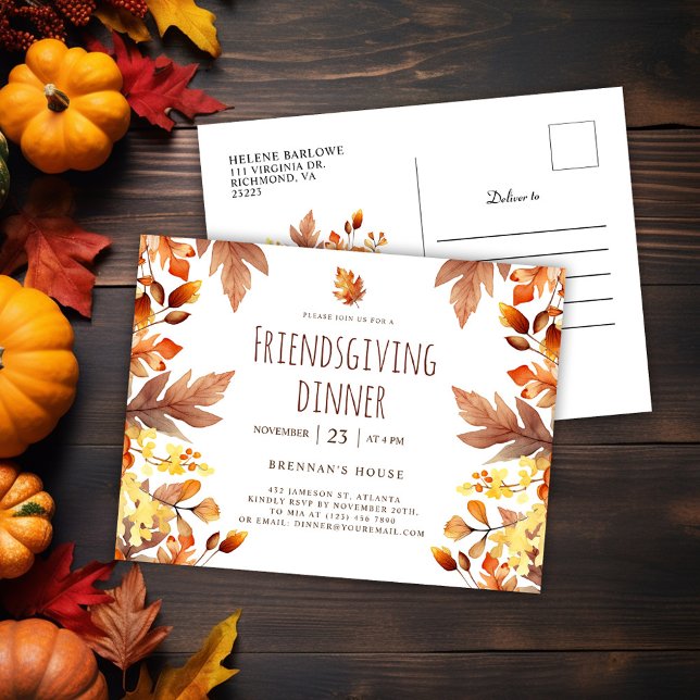 Postal De Invitación Festín de Día de Acción de Gracias Moderna Cena (Fall Modern Friendsgiving Dinner Invitation Postcard)