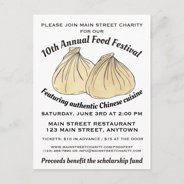 Postal De Invitación Festival de comida chino Dim Sum Shumai Dumpling (Anverso)