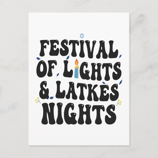 Postal De Invitación Festival de las Luces y Noches de Latkes Divertido (Anverso)