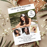 Postal De Invitación Festividad de cumpleaños coloquio de fotos de oro<br><div class="desc">Crea tu propio collage de fotos único. Usa cuatro,  cuatro de tus fotos favoritas. Personalice y agregue un nombre y detalles del fiesta. Fondo blanco en la parte delantera,  oro rosa en la parte posterior.</div>