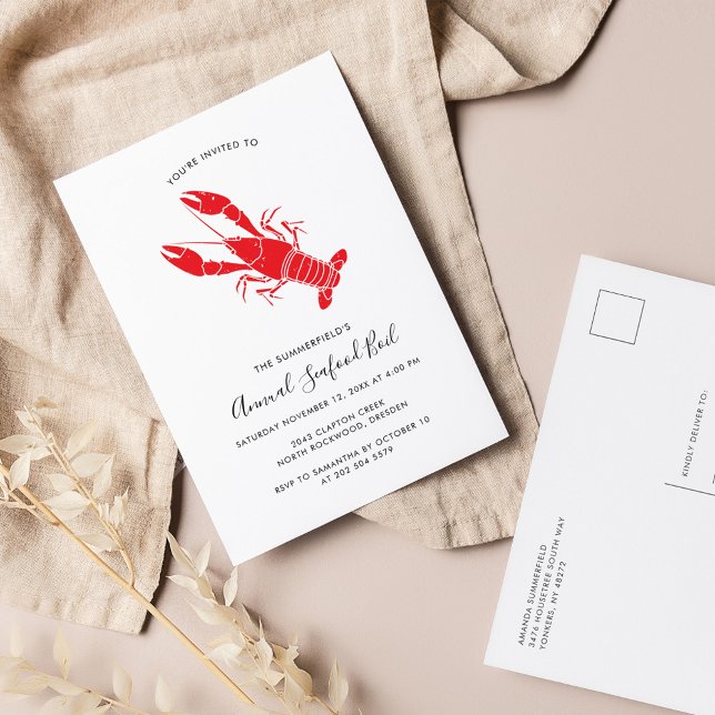 Postal De Invitación Fiesta anual de la familia de hierba de pescado y  (Annual Lobster Boil Family Reunion Invitation)