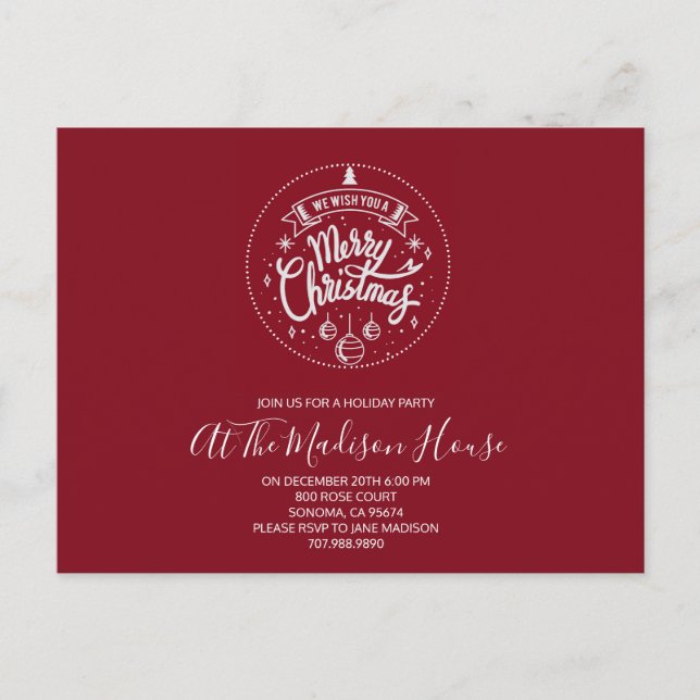 Postal De Invitación Fiesta Blanca de Navidad en Rojo (Anverso)