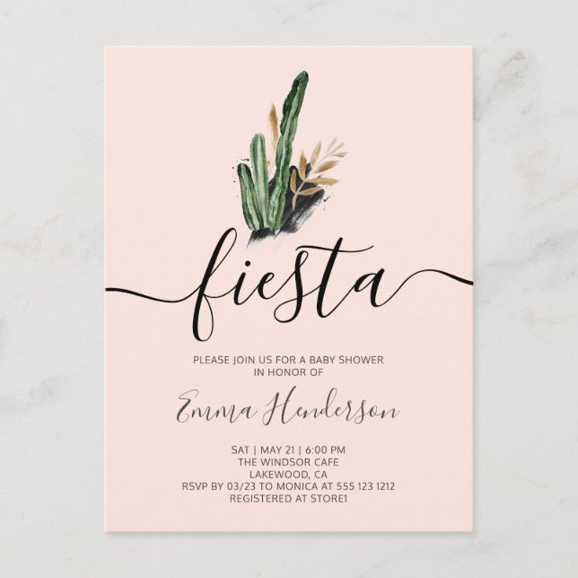 Postal De Invitación Fiesta Cactus Baby Shower (Anverso)