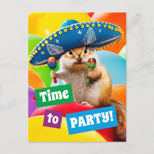 Postal De Invitación Fiesta Chipmunk En Sombrero (Anverso)