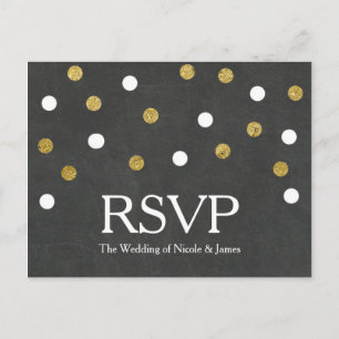 Postal De Invitación Fiesta de alkboard Gold y White Confetti RSVP