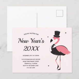 Postal De Invitación Fiesta De Año Nuevo De Txedo De Flamingo Rosa