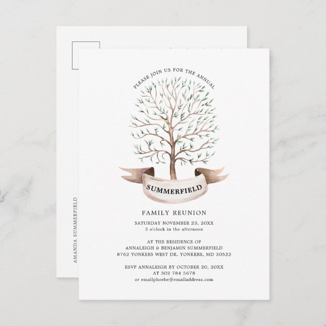 Postal De Invitación Fiesta de árbol genealógico familiar (Anverso / Reverso)