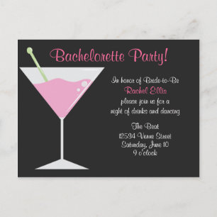 Postal De Invitación Fiesta de Bachelorette de cócteles