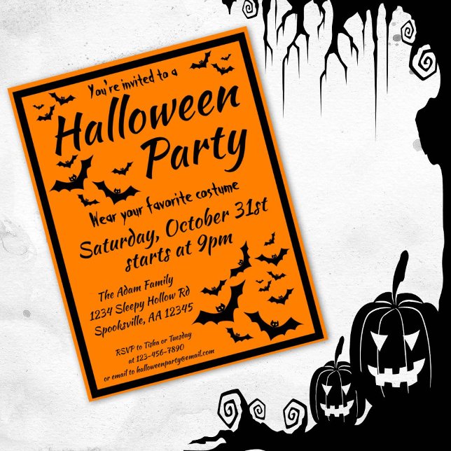 Postal De Invitación Fiesta de Bats Halloween (Subido por el creador)