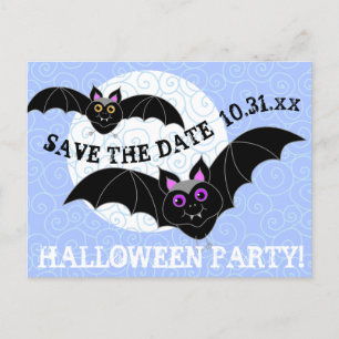 Postal De Invitación Fiesta de Bats Moon Halloween con fecha