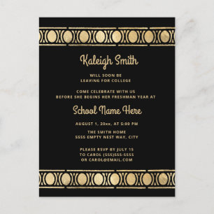 Postal De Invitación Fiesta de baúl de graduación de oro negro