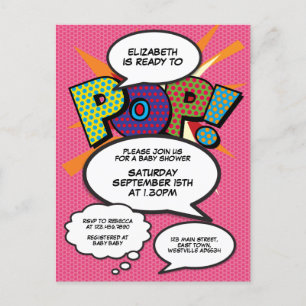 Postal De Invitación Fiesta de Bebé Foto Moderna Rosa Divertida Cómic