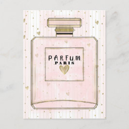 Postal De Invitación Fiesta de Belleza París Perfume Rosa y Dorado