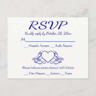 Postal De Invitación Fiesta de Boda Corazón RSVP Azul Cobalto Vintage