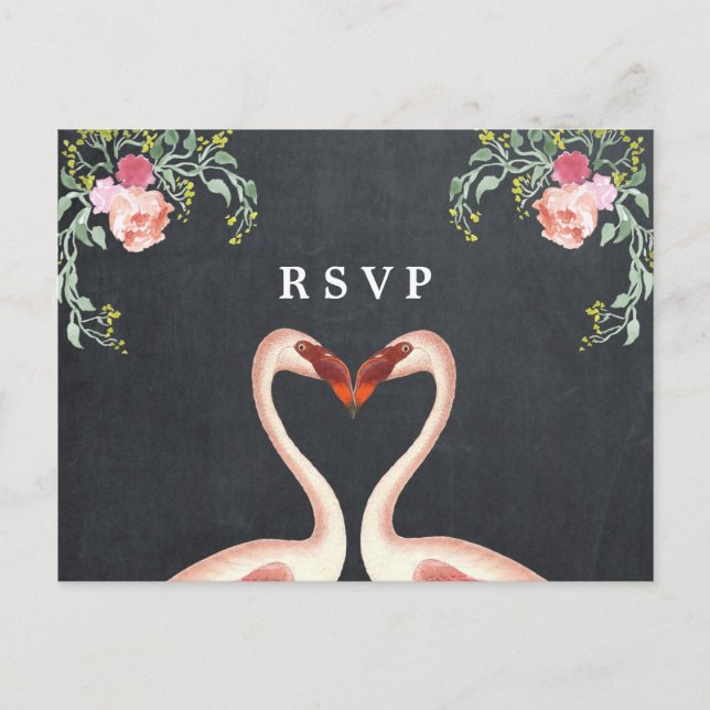 Postal De Invitación fiesta de bodas florales de flamingo tropical rsvp (Anverso)