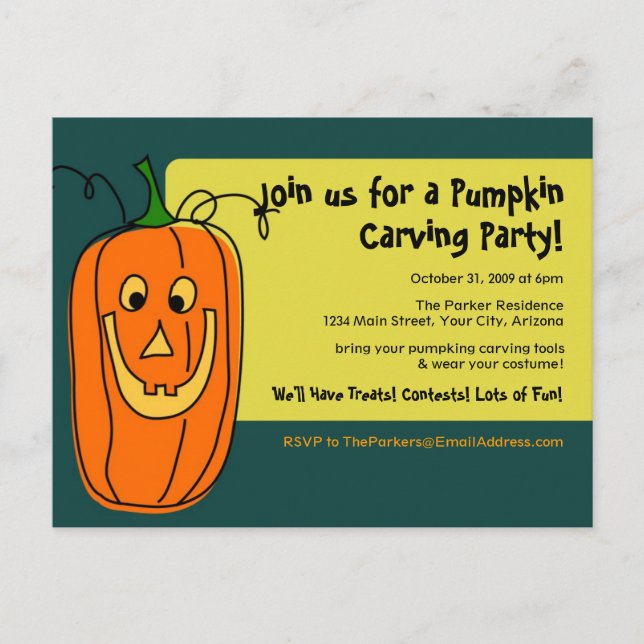 Postal De Invitación Fiesta de calabaza tallada (Anverso)