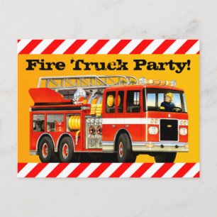 Postal De Invitación Fiesta de Camión de Fuego de Niño