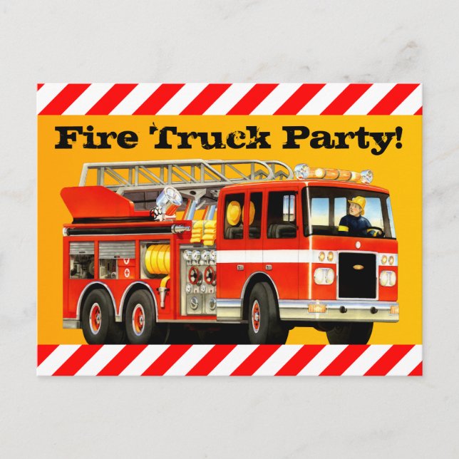Postal De Invitación Fiesta de Camión de Fuego de Niño (Anverso)