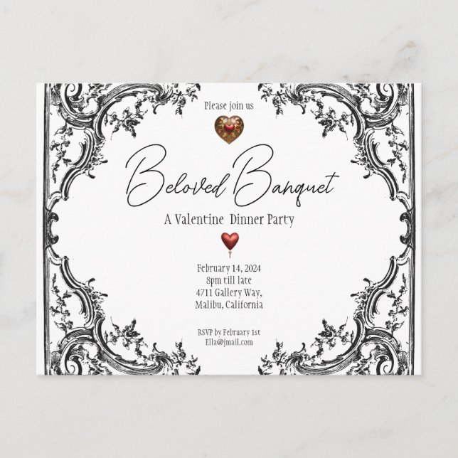 Postal De Invitación Fiesta de Cena de Banquetes Amado de San Valentín (Anverso)