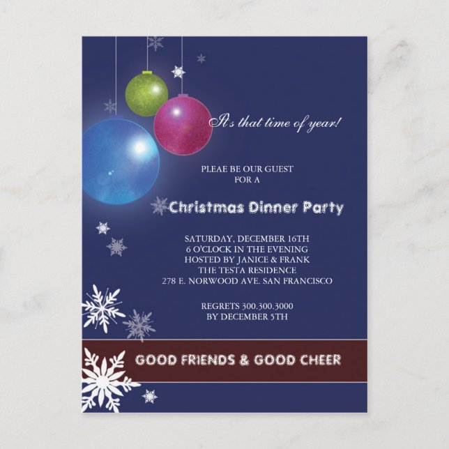 Postal De Invitación Fiesta de cena de vacaciones de invierno (Anverso)