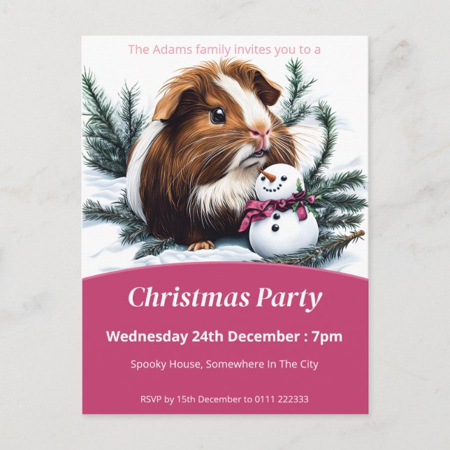Postal De Invitación Fiesta de Cerdo y Navidades de Snowman en Guinea (Anverso)