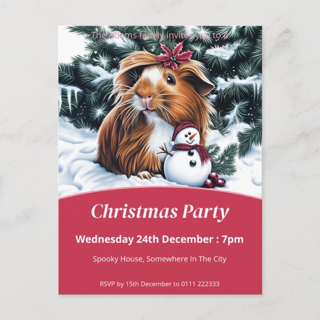 Postal De Invitación Fiesta de Cerdo y Navidades de Snowman en Guinea (Anverso)