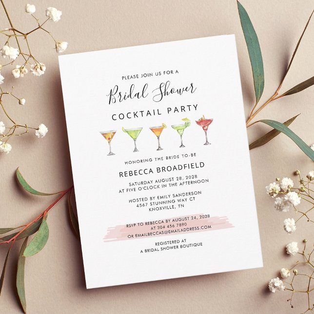 Postal De Invitación Fiesta de cócteles Bridal Shower (Elegant Cocktail Party Bridal Shower Invitation)