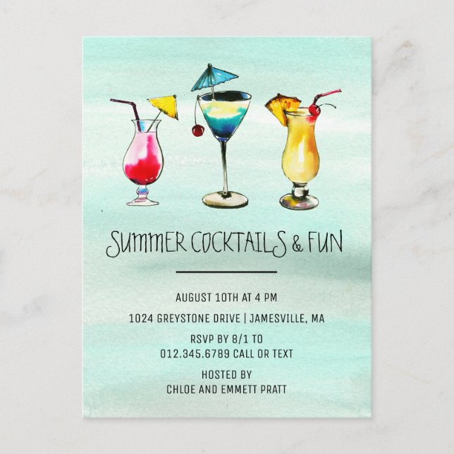 Postal De Invitación Fiesta de cócteles de verano tropical (Anverso)