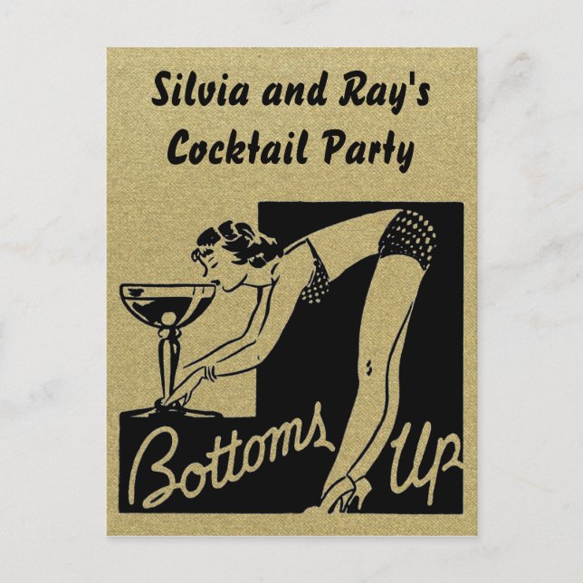 Postal De Invitación Fiesta de cócteles personalizado de Bottoms Up (Anverso)