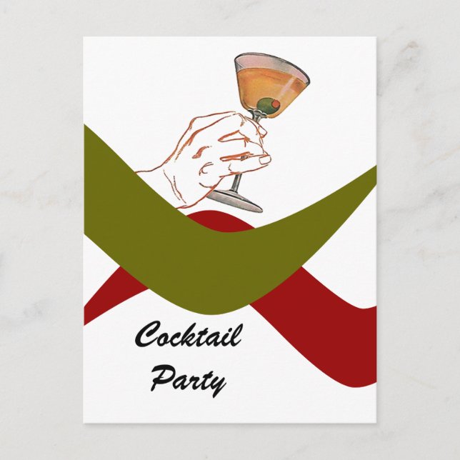 Postal De Invitación Fiesta de cócteles Retro Calentador de Hogares Pos (Anverso)
