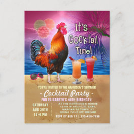 Postal De Invitación Fiesta de cócteles Tropical Rooster Funny Cumpleañ