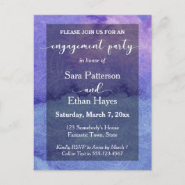 Postal De Invitación Fiesta de compromiso Boho Purple Watercolor Mandal