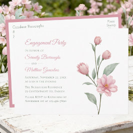 Postal De Invitación Fiesta de compromiso con acuarela floral rosa salv