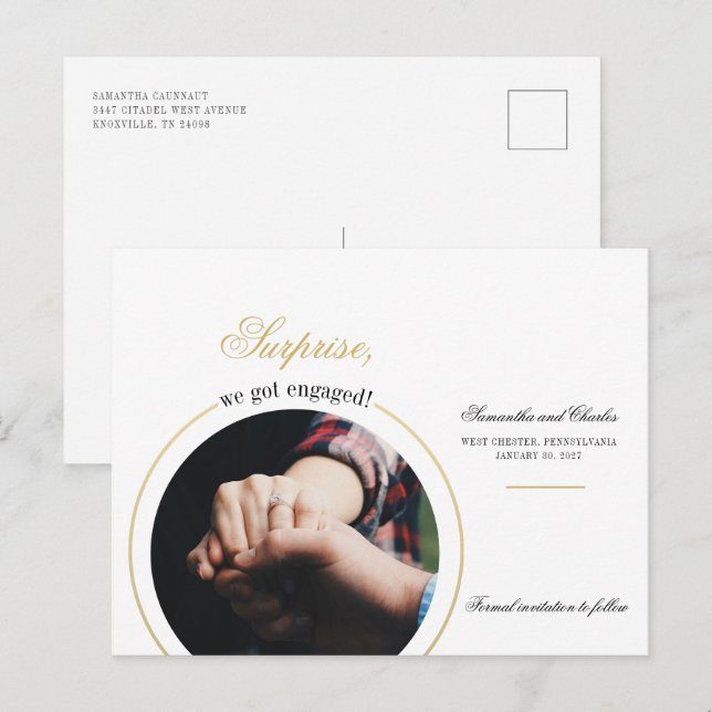 Postal De Invitación Fiesta de compromiso de foto de compromiso moderno (Anverso / Reverso)