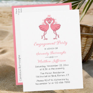 Postal De Invitación Fiesta de Compromiso Hawaiano Flamingo Rosa Tropic