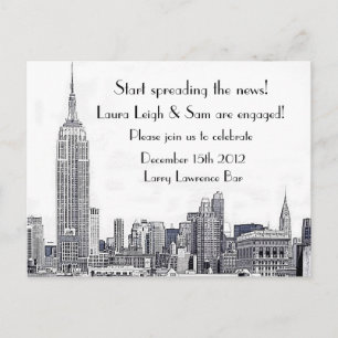 Postal De Invitación Fiesta de Compromiso NYC Skyline Etched 01