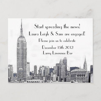 Postal De Invitación Fiesta de Compromiso NYC Skyline Etched 01
