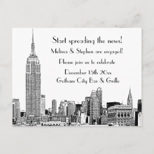 Postal De Invitación Fiesta de compromiso NYC Skyline Etched 01