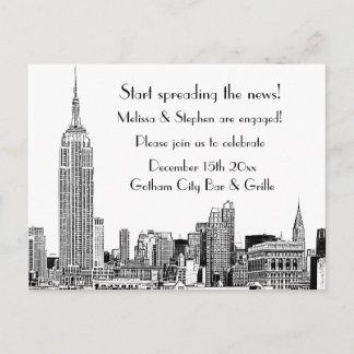 Postal De Invitación Fiesta de compromiso NYC Skyline Etched 01