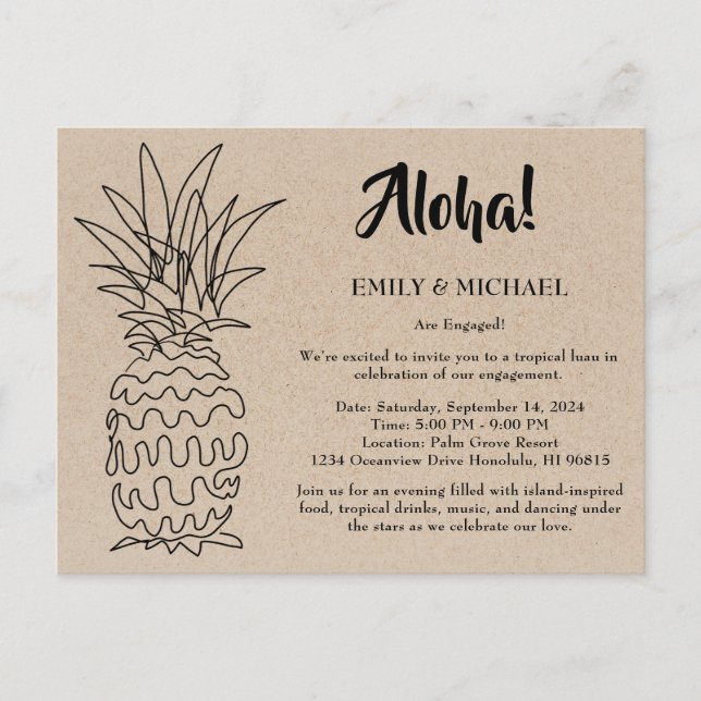 Postal De Invitación Fiesta de Compromiso Tropical Luau (Anverso)