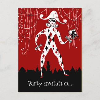 Postal De Invitación Fiesta de confeti de harlequin retro vintage