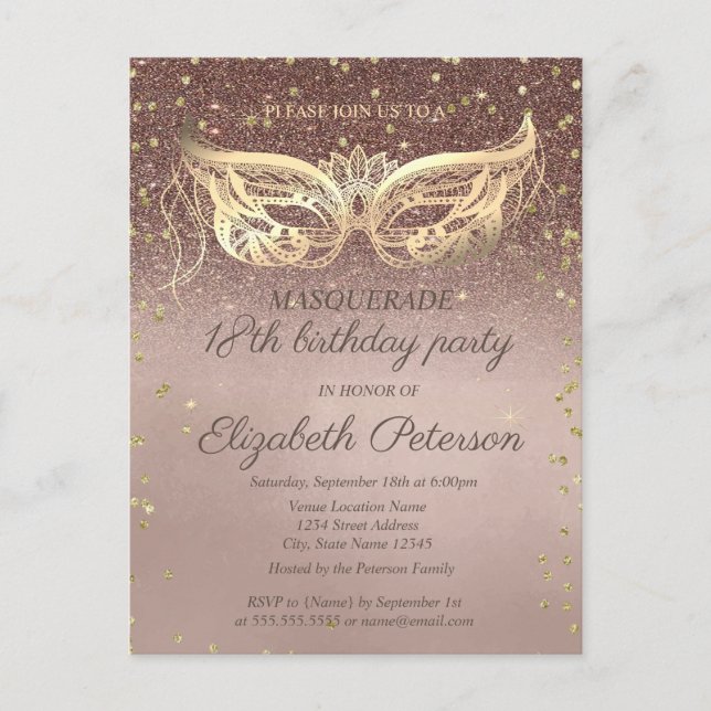 Postal De Invitación Fiesta de Cumpleaños 18 con Brillo de Diamantes de (Anverso)