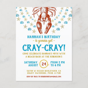 Postal De Invitación Fiesta de cumpleaños  Adulto Nautical Beach Crayfi