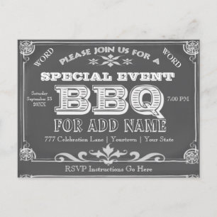 Postal De Invitación Fiesta de cumpleaños Barbacoa Vintage Chalkboa