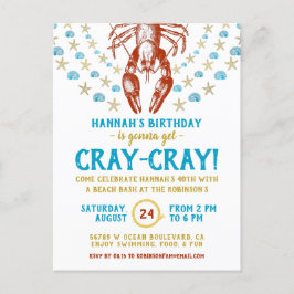 Postal De Invitación Fiesta de cumpleaños | Cangrejo de río Nautical Ad