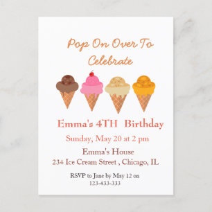 Postal De Invitación Fiesta de cumpleaños colorido helado de verano   