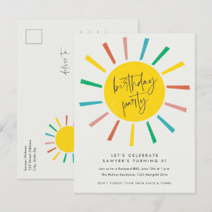 Postal De Invitación Fiesta de cumpleaños con guión de arcoiris para ni