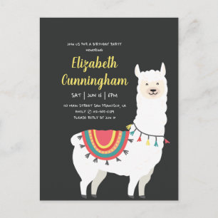 Postal De Invitación Fiesta de Cumpleaños con Llama y Globo Adorable