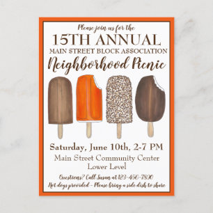 Postal De Invitación Fiesta de Cumpleaños con Paletas Heladas y Picnic